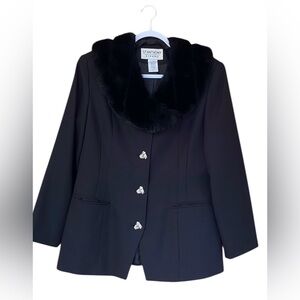 St. Anthony Evening Black Blazer with Faux Fur Collar